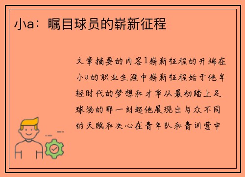 小a：瞩目球员的崭新征程